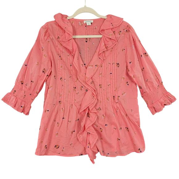 SUNDANCE Pink Floral Ruffle Fairy Lightweight 3/4 Sleeve Feminine Top SIZE SMALL - Picture 1 of 11
